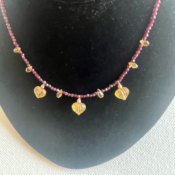 Garnet and Golden Topaz Heart Drop Necklace one of a Kind   NWT - Picture 4 of 6